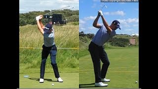 Justin Thomas golf swing  Long Iron faceon amp downtheline July 2017 [upl. by Etnauq]